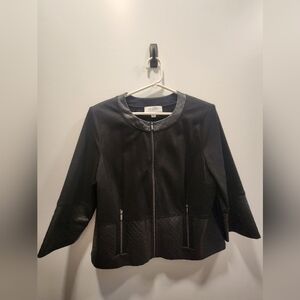 St. John Collection black jacket with leather contrast